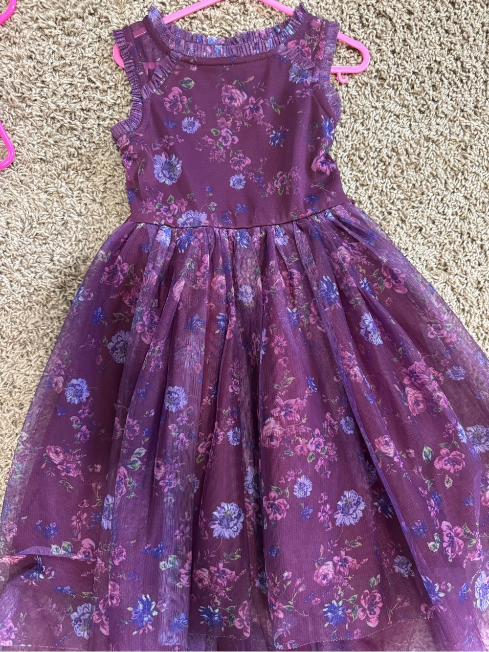 Girls Purple Floral Tulle Party Dress